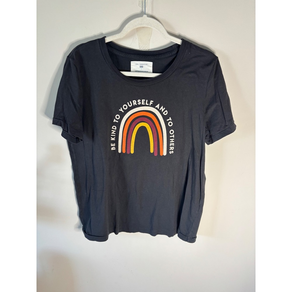 Sol Angeles x Anthropologie Be Kind Rainbow Graphic Tee Black Cotton Large